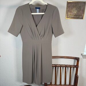 J.Crew Taupe Pleated Surplice V-Neck Short Sleeve Sheath Dress Size 2 SU10